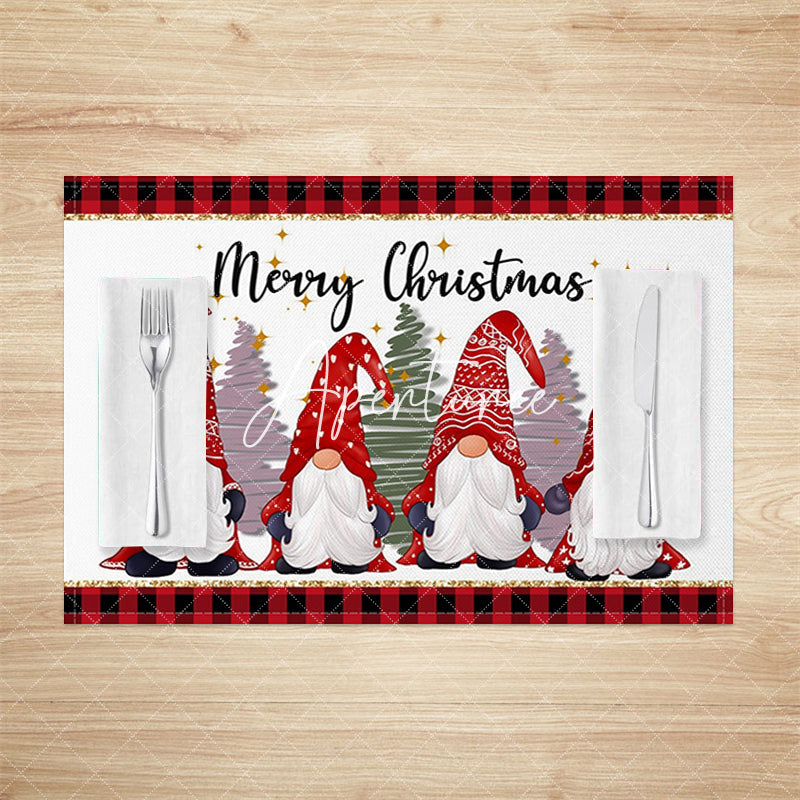 Aperturee - Aperturee Cute Gnome Trees Plaid Christmas Set Of 4 Placemats