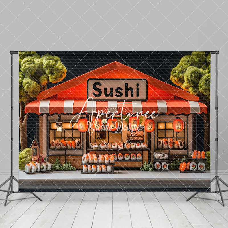 Aperturee - Aperturee Cute Orange Sushi Restaurant Cake Smash Backdrop