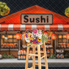 Aperturee - Aperturee Cute Orange Sushi Restaurant Cake Smash Backdrop