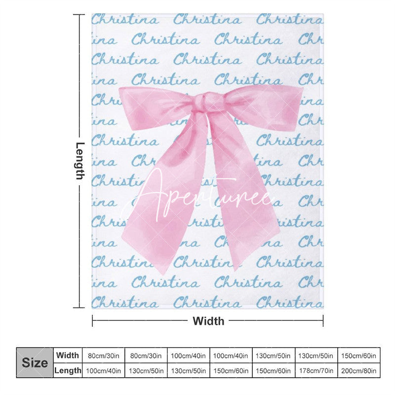 Aperturee - Aperturee Cute Pink Bow Tie White Blue Custom Name Blanket