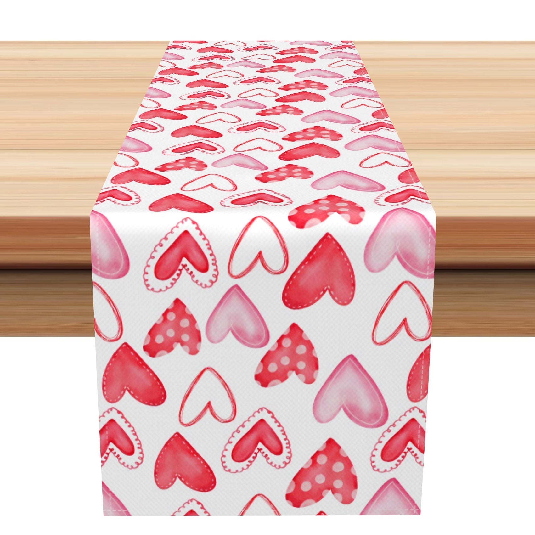 Aperturee - Aperturee Cute Pink Various Hearts Valentines Day Table Runner