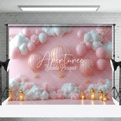 Aperturee - Aperturee Cute Pink White Hot Air Balloon Birthday Backdrop