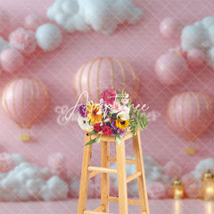 Aperturee - Aperturee Cute Pink White Hot Air Balloon Birthday Backdrop