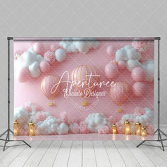 Aperturee - Aperturee Cute Pink White Hot Air Balloon Birthday Backdrop