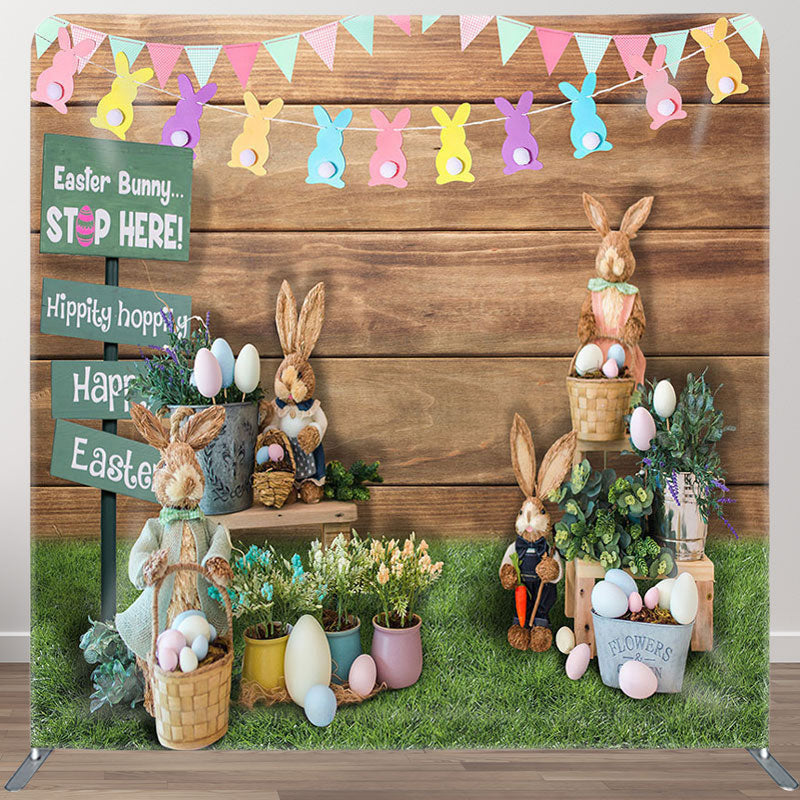 Aperturee - Aperturee Cute Rabbit Wooden Fabric Backdrop Cover for Easter