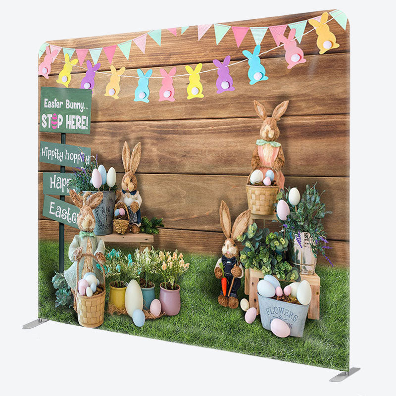 Aperturee - Aperturee Cute Rabbit Wooden Fabric Backdrop Cover for Easter