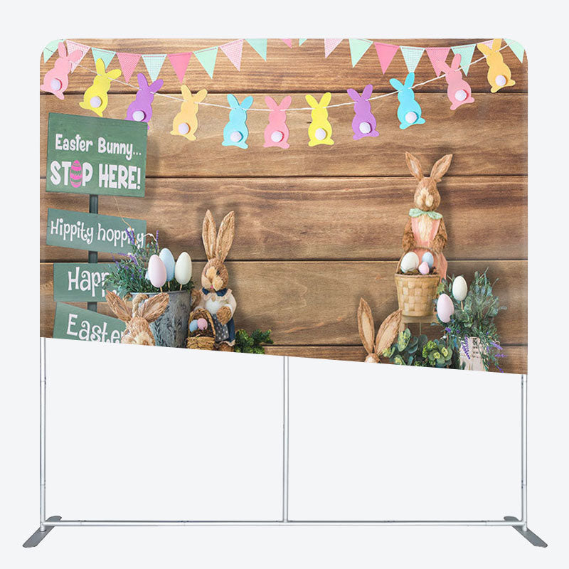 Aperturee - Aperturee Cute Rabbit Wooden Fabric Backdrop Cover for Easter