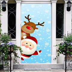 Aperturee - Aperturee Cute Santa Claus Elk Blue Snowy Christmas Door Cover