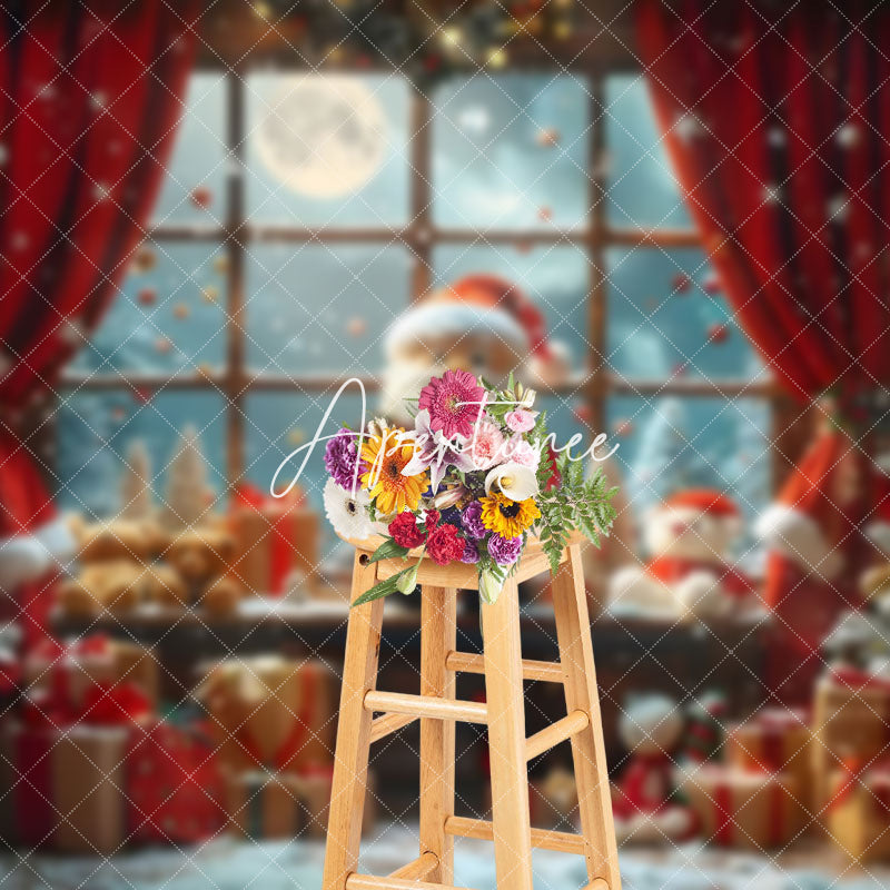 Aperturee - Aperturee Cute Santa Claus Window Moon Christmas Backdrop