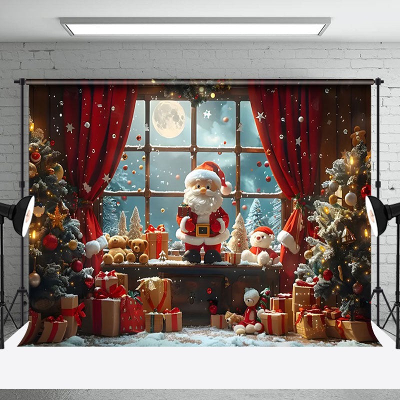 Aperturee - Aperturee Cute Santa Claus Window Moon Christmas Backdrop