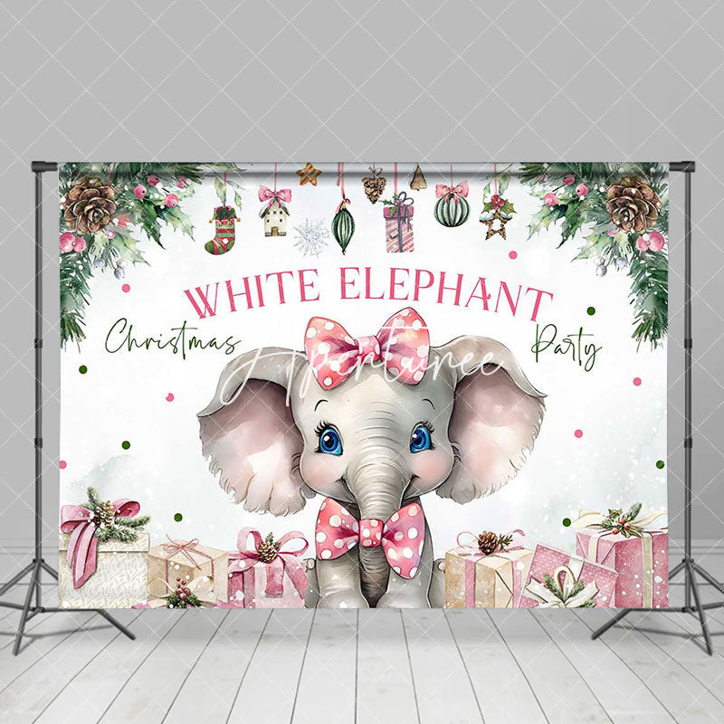 Aperturee - Aperturee Cute White Elephant Gifts Christmas Party Backdrop