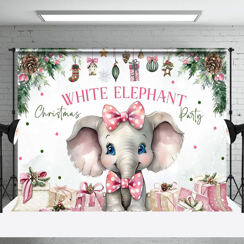 Aperturee - Aperturee Cute White Elephant Gifts Christmas Party Backdrop