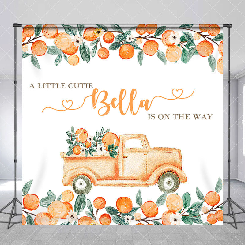 Aperturee - Aperturee Cutie Orange Fruit Custom Name Baby Shower Backdrop