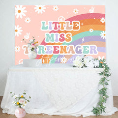 Aperturee - Aperturee Daisy Floral Rainbow Little Miss Threenager Backdrop