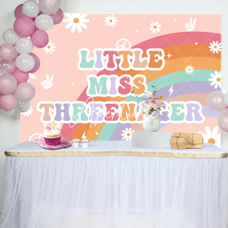 Aperturee - Aperturee Daisy Floral Rainbow Little Miss Threenager Backdrop