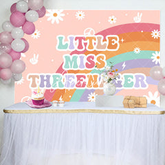 Aperturee - Aperturee Daisy Floral Rainbow Little Miss Threenager Backdrop