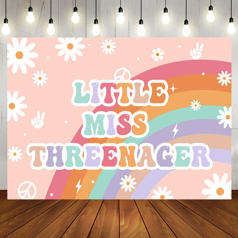 Aperturee - Aperturee Daisy Floral Rainbow Little Miss Threenager Backdrop