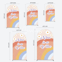 Aperturee - Aperturee Daisy Rainbow Nine Is A Vibe Birthday Arch Backdrop