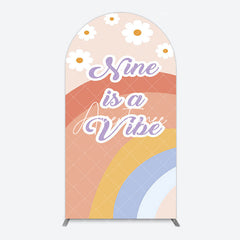 Aperturee - Aperturee Daisy Rainbow Nine Is A Vibe Birthday Arch Backdrop