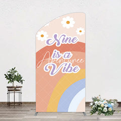 Aperturee - Aperturee Daisy Rainbow Nine Is A Vibe Birthday Arch Backdrop