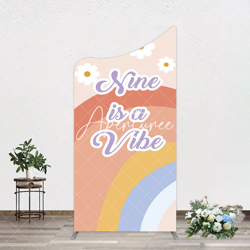 Aperturee - Aperturee Daisy Rainbow Nine Is A Vibe Birthday Arch Backdrop