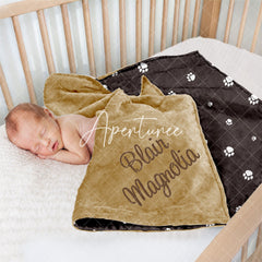 Aperturee - Aperturee Dark Brown Cute White Paw Print Minky Baby Blanket