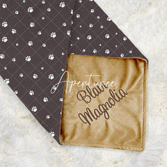 Aperturee - Aperturee Dark Brown Cute White Paw Print Minky Baby Blanket