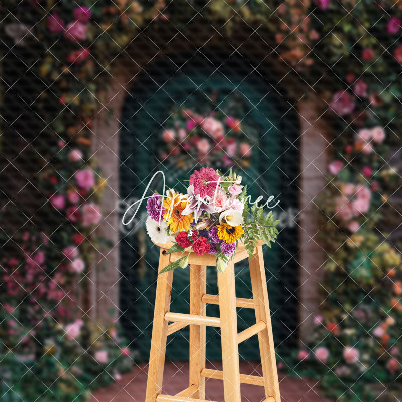 Aperturee - Aperturee Dark Green Door Natural Floral Plant Spring Backdrop