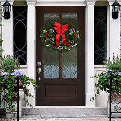 Aperturee - Aperturee Dark Green Door Wreath With Bow Christmas Door Cover