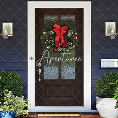 Aperturee - Aperturee Dark Green Door Wreath With Bow Christmas Door Cover