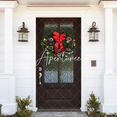 Aperturee - Aperturee Dark Green Door Wreath With Bow Christmas Door Cover