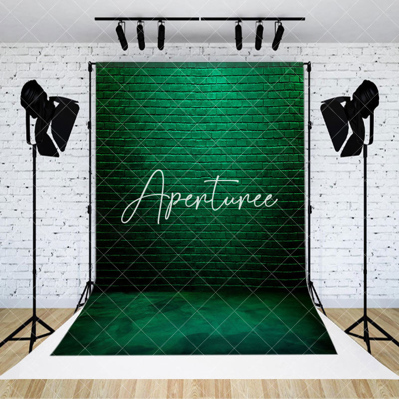 Aperturee - Aperturee Dark Green Retro Bricks Wall Photography Backdrop