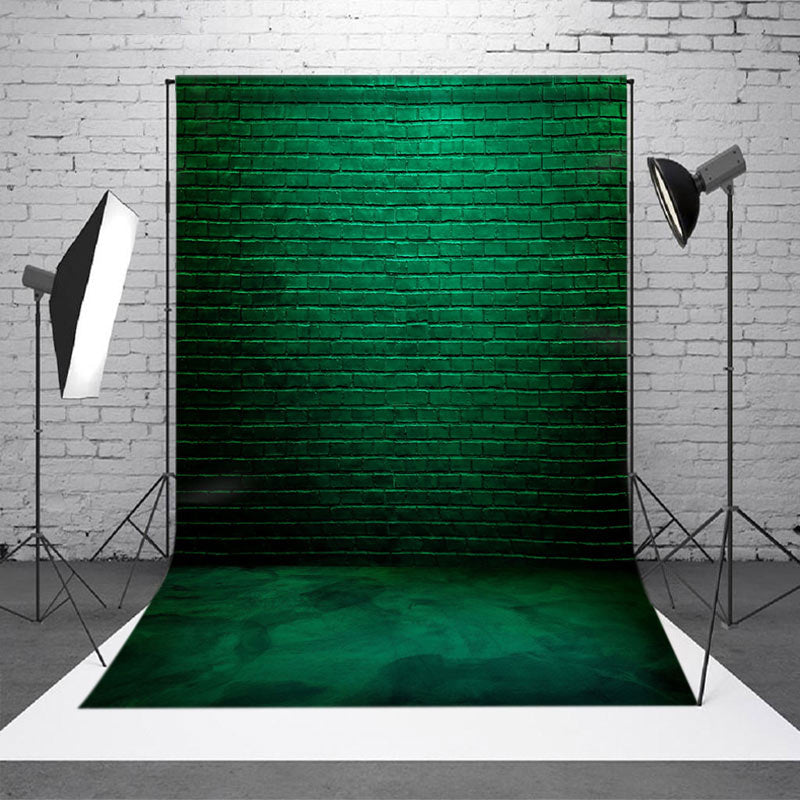 Aperturee - Aperturee Dark Green Retro Bricks Wall Photography Backdrop