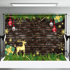 Aperturee - Aperturee Dark Grey Brick Wall Leaves Christmas Vibe Backdrop