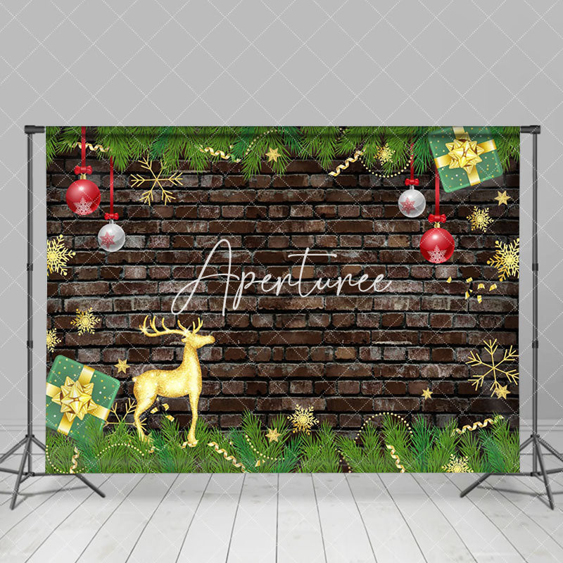 Aperturee - Aperturee Dark Grey Brick Wall Leaves Christmas Vibe Backdrop