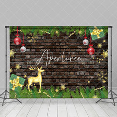 Aperturee - Aperturee Dark Grey Brick Wall Leaves Christmas Vibe Backdrop