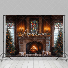 Aperturee - Aperturee Dark Light Fireplace Vintage Christmas Photo Backdrop