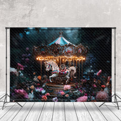 Aperturee - Aperturee Dark Night Floral Carousel Fine Art Photo Backdrop