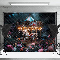 Aperturee - Aperturee Dark Night Floral Carousel Fine Art Photo Backdrop