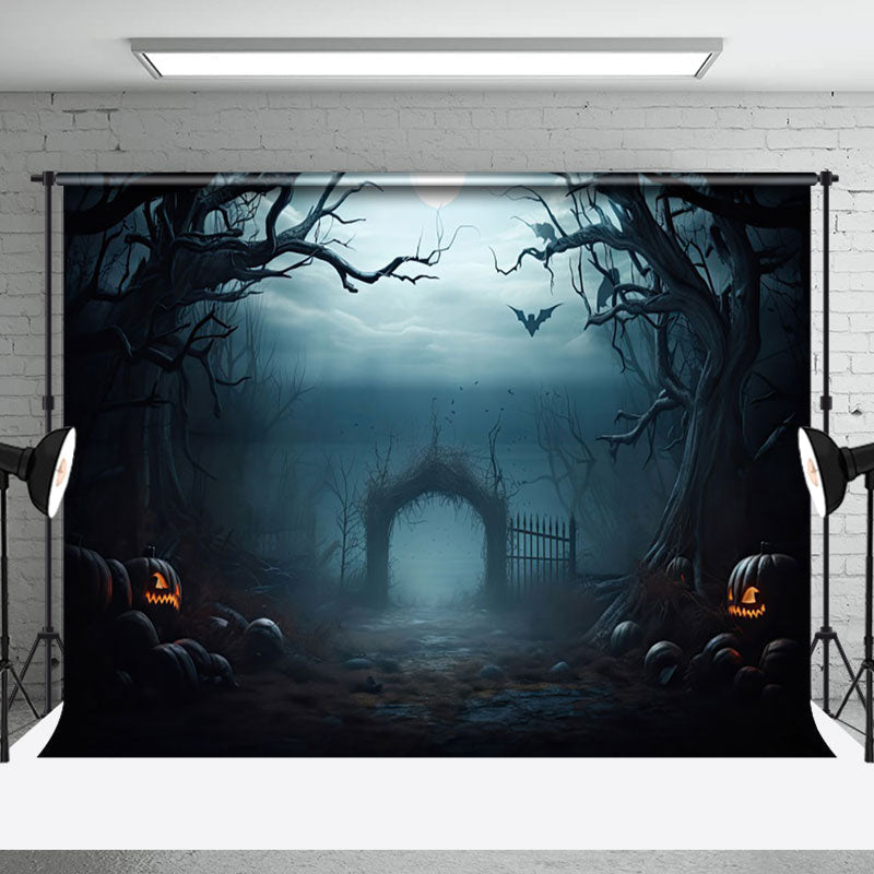 Aperturee - Aperturee Dark Night Forest Moon Lake Gate Halloween Backdrop