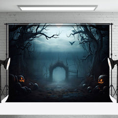 Aperturee - Aperturee Dark Night Forest Moon Lake Gate Halloween Backdrop