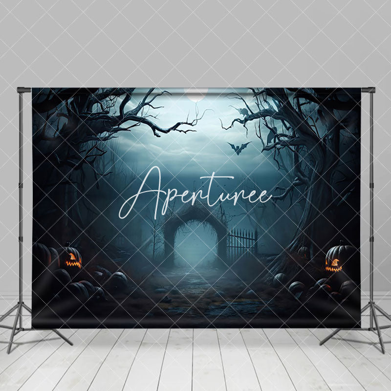 Aperturee - Aperturee Dark Night Forest Moon Lake Gate Halloween Backdrop