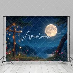 Aperturee - Aperturee Dark Night Moonlight Trees Floral Lakeside Backdrop