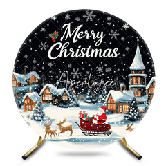 Aperturee - Aperturee Dark Night Snowy Town Santa Round Christmas Backdrop