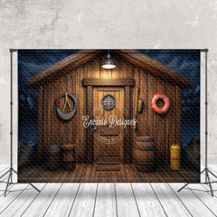 Aperturee - Aperturee Dark Night Wooden House Fishing Cake Smash Backdrop