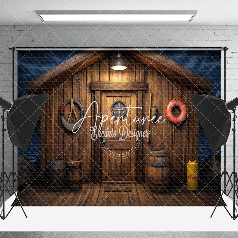 Aperturee - Aperturee Dark Night Wooden House Fishing Cake Smash Backdrop