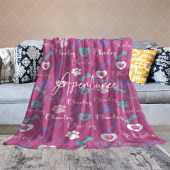 Aperturee - Aperturee Dark Pink Paw Print Bone Custom Pet Name Blanket