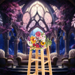 Aperturee - Aperturee Dark Purple Floral Punk Palace Architecture Backdrop