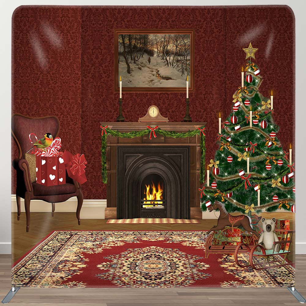 Aperturee - Aperturee Dark Red Fireplace Carpet Christmas Tension Backdrop