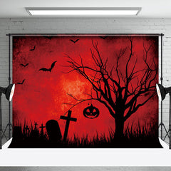 Aperturee - Aperturee Dark Red Sky Wilt Tree Garve Halloween Backdrop